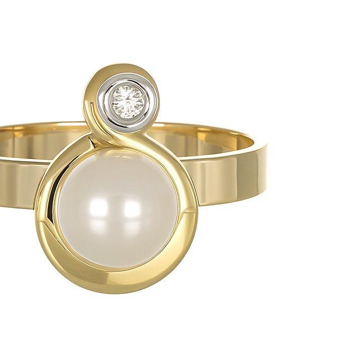 Ring - 18 karaat Geel goud, Witgoud - 0.03ct. tw. Diamant, Handtassen en Accessoires, Ringen