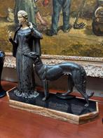 Rochard - Sculpture, Lady with dog - H. 48 cm - 48 cm -, Antiek en Kunst