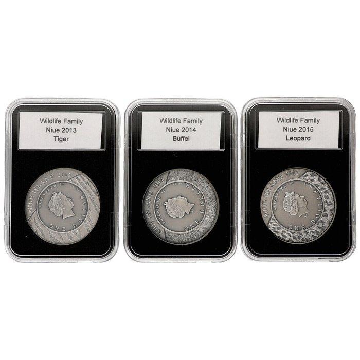 Niue. 1 Dollar 2013/2015 - Animals (3 stuks) 1 Oz (Zonder, Postzegels en Munten, Munten | Europa | Niet-Euromunten