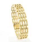 Gouden fantasie/tank schakel armband | 19 cm, Ophalen of Verzenden, Gebruikt, Overige kleuren, Goud