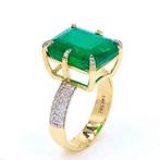 Ring - 14 karaat Geel goud - 10.41ct. tw. Smaragd - Diamant, Nieuw