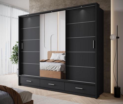 Meubella | Kledingkast 250cm zwart Garderobekast Met spiegel, Huis en Inrichting, Kasten | Overige, Nieuw, Verzenden