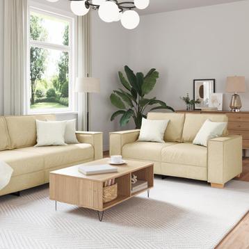 vidaXL 3-delige sofa set met kussens in crèmekleurige stof, Verzenden
