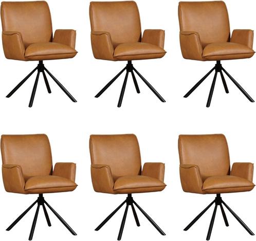 Set van 6 Leren eetkamerstoelen - draaibaar - automatisch, Huis en Inrichting, Stoelen, Overige kleuren, Vijf, Zes of meer stoelen
