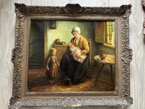 C Bouter (C Eijbergen) (1888 - 1966) - Moeder met kinderen, Antiek en Kunst, Kunst | Schilderijen | Klassiek