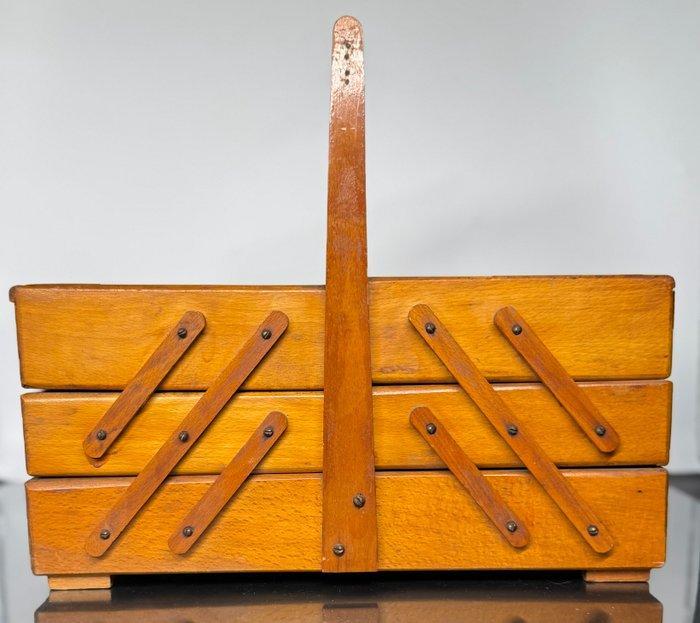 Naaidoos - Hout - Houten naaidoos met leren handvatten, Antiquités & Art, Art | Objets design