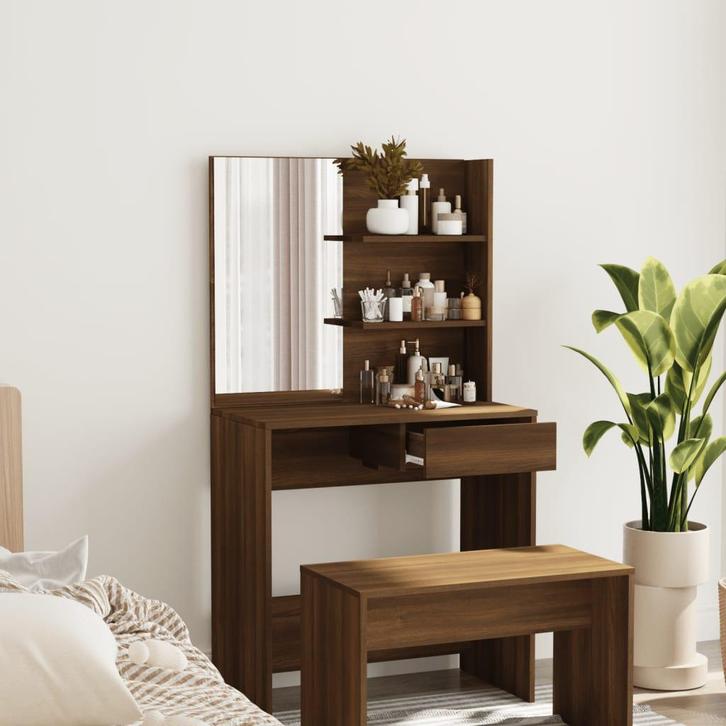 vidaXL Kaptafel met spiegel 74,5x40x141 cm bruin eikenkleur, Huis en Inrichting, Tafelonderdelen, Nieuw, Verzenden