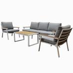 Porto stoel-bank loungeset 4-delig wit aluminium teak