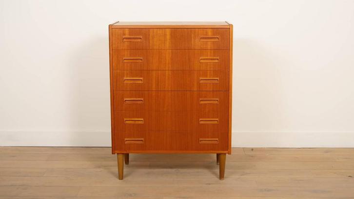Vintage Deense ladekast | Teak | 6 lades | 101 cm, Huis en Inrichting, Kasten | Ladekasten, Ophalen of Verzenden
