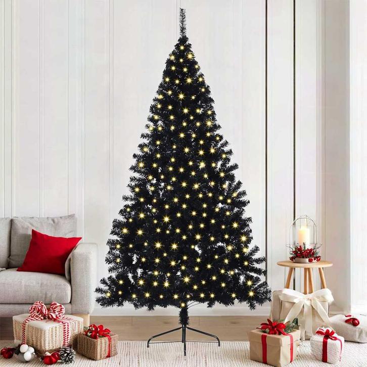 vidaXL Kunststof Voorverlichte Kerstboom met 300 LED Zwart, Diversen, Kerst, Nieuw, Verzenden