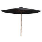vidaXL Parasol met houten paal 350 cm zwart, Tuin en Terras, Verzenden, Nieuw