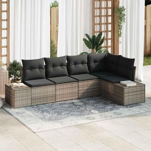 vidaXL Tuinbank Set 5 pcs Grijs Poly Rattan, Poedercoating, Tuin en Terras, Tuinsets en Loungesets, Nieuw, Verzenden