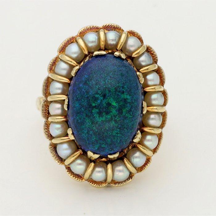 Ring - 14 karaat Geel goud - 5.43ct. tw. Opaal - Parel, Handtassen en Accessoires, Ringen