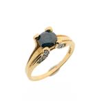 Gouden solitair ring met blauwe en witte diamant | 1,0 ct., Handtassen en Accessoires, Ringen, 18 tot 19, Gebruikt, Overige kleuren