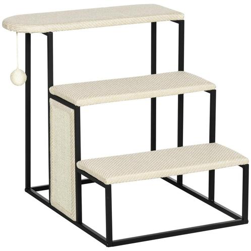 Huisdierentrap - Krabplank en Speelbal - Crèmewit/Zwart, Dieren en Toebehoren, Katten-accessoires, Nieuw, Ophalen of Verzenden