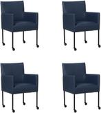 Set van 4 Blauwe leren moderne kuipstoel - poot rond zwart, Huis en Inrichting, Stoelen, Nieuw, Vier, Modern, Leer