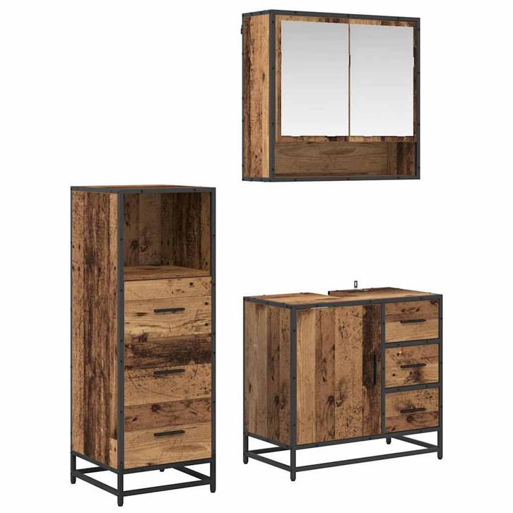 vidaXL Badkamermeubel Set 3 pcs Oud hout 65 x 33 x 60 cm, Huis en Inrichting, Badkamer | Badkamermeubels, Nieuw, Verzenden