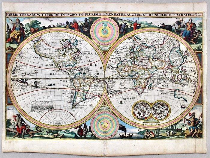 Monde - Carte du monde; Claes Jansz. VISSCHER - Orbis, Livres, Atlas & Cartes géographiques