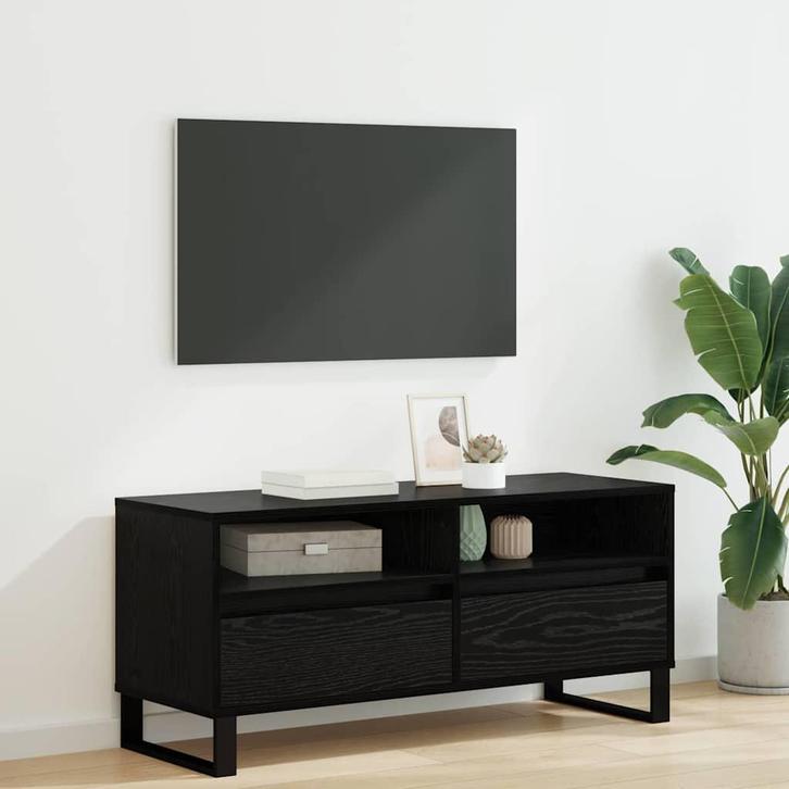 vidaXL TV Kast met lade Zwart Eiken 100 x 34,5 x 44,5 cm, Huis en Inrichting, Kasten |Televisiemeubels, Nieuw, Verzenden