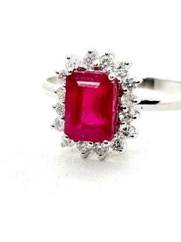 Ring - 18 karaat Witgoud Robijn - Diamant