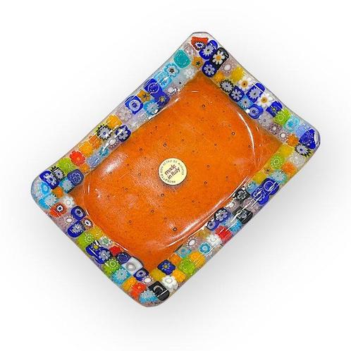 Tafelmiddenstuk - Amberkleurig bord met millefiori murrini -, Antiek en Kunst, Antiek | Glaswerk en Kristal