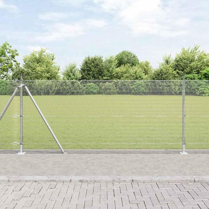 vidaXL Hek met Palen Zilver 1 x 50 m Staal, Tuin en Terras, Tuinhekken en Hekwerk, Nieuw, Verzenden