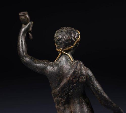 romain sculpture du Dieu Bacchus, en bronze, or et argent,, Verzamelen, Mineralen en Fossielen