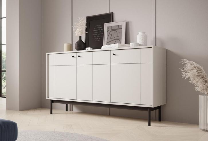 Meubella | Dressoir beige 154cm | Opbergkast 3 deuren, Huis en Inrichting, Kasten | Dressoirs, 25 tot 50 cm, Nieuw, 150 tot 200 cm