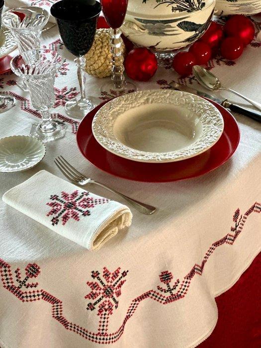 Deken van zuiver linnen, acht servetten, met de hand, Antiek en Kunst, Kunst | Designobjecten