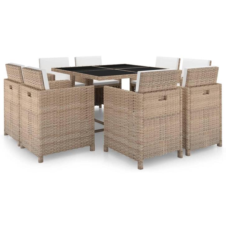 vidaXL 9-delige Tuinset met kussens poly rattan beige, Tuin en Terras, Tuinsets en Loungesets, Tuinset, Nieuw, Verzenden