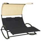 vidaXL Chaise longue double avec auvent textilène noir, Tuin en Terras, Verzenden