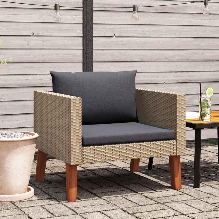 vidaXL Tuinbank eenzits met kussens poly rattan beige, Tuin en Terras, Tuinsets en Loungesets, Nieuw, Verzenden