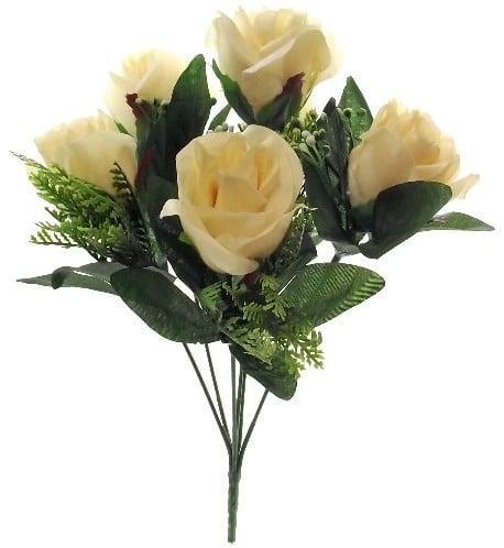 Zijden Rozen met Gips en Blad Ivory Champagne Boeketje 33 cm, Huis en Inrichting, Woonaccessoires | Kunstplanten en Kunstbloemen