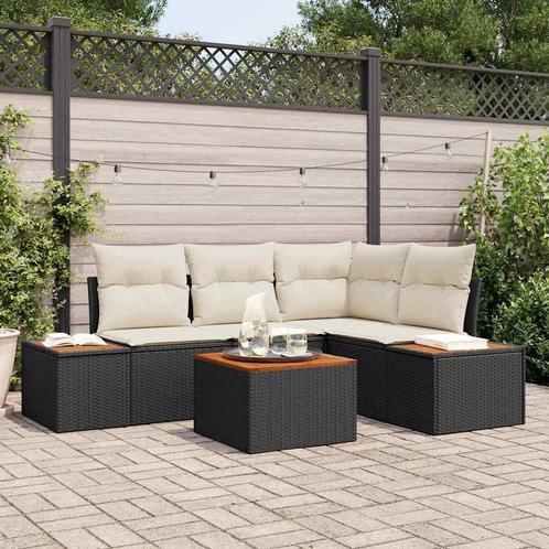 vidaXL 5-delige tuinset met kussens in zwart poly rattan en, Tuin en Terras, Tuinsets en Loungesets, Tuinset, Nieuw, Verzenden