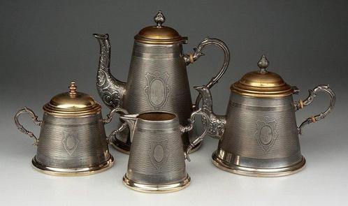 Service à thé et café - Métal argenté - Fin du XIXe siècle, Antiquités & Art, Antiquités | Autres Antiquités