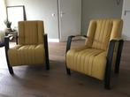 Set van 2 leren fauteuils met stalen frame - geel leer -, Ophalen of Verzenden