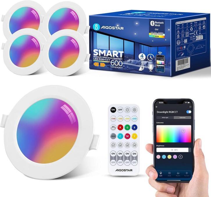 Inbouwspots - Spotjes inbouw - Dimbaar - 6W - 4 stuks - Aigo, Huis en Inrichting, Lampen | Spots, Nieuw, Verzenden