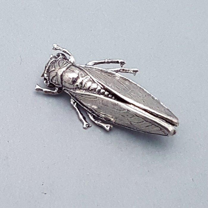 Zilver, Art Deco Cigale - Broche, Antiek en Kunst, Kunst | Designobjecten