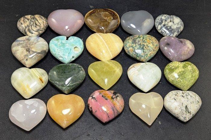 Multi Mineralen Steen Harten - Hoogte: 56 mm - Breedte: 47, Verzamelen, Mineralen en Fossielen