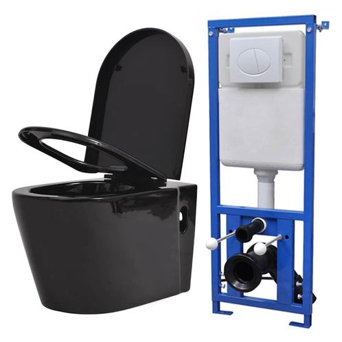 vidaXL Hangend toilet met verborgen stortbak keramiek zwart, Doe-het-zelf en Bouw, Sanitair, Nieuw, Verzenden