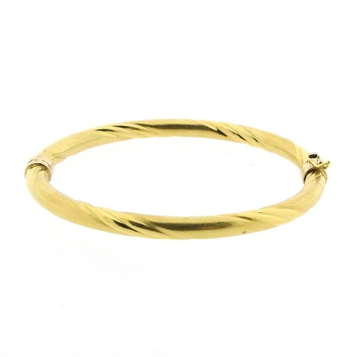 18 Krt. Gouden gedraaide slavenarmband  | Ø 60 mm (vintage), Handtassen en Accessoires, Armbanden, Overige kleuren, Gebruikt, Goud