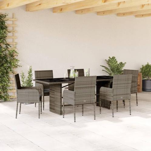 vidaXL 7-delige Tuinset met kussens poly rattan grijs, Tuin en Terras, Tuinsets en Loungesets, Tuinset, Nieuw, Verzenden