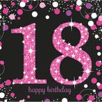Servetten 18 Jaar Happy Birthday Roze 33cm 16st, Hobby en Vrije tijd, Feestartikelen, Verzenden, Nieuw