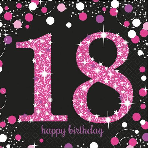 Servetten 18 Jaar Happy Birthday Roze 33cm 16st, Hobby & Loisirs créatifs, Articles de fête, Envoi