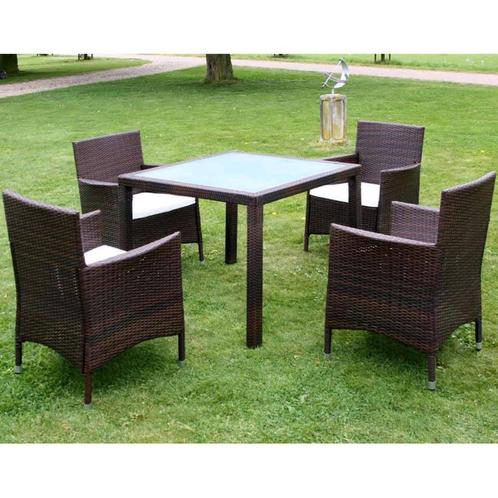 vidaXL 5-delige Tuinset met kussens poly rattan bruin, Tuin en Terras, Tuinsets en Loungesets, Tuinset, Nieuw, Verzenden
