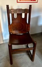 Stoel - Hout - Een leren stoel, Antiek en Kunst