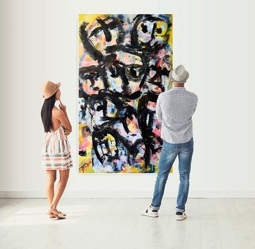 Etienne Pixa (1971) - Crowd of Faces – Large Expressionist, Antiek en Kunst, Kunst | Schilderijen | Modern