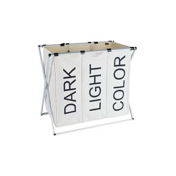 Wasmand - 3 vakken - beige met tekst - 90 liter  - 60 cm, Verzenden