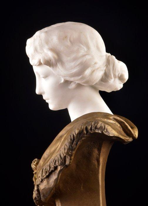 Buste, Italiaanse Carrara marmeren en bronzen buste van, Antiek en Kunst, Antiek | Keramiek en Aardewerk