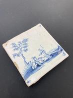 Tegel - Antieke Delfts blauwe tegel met twee herders en
